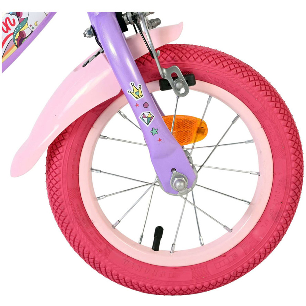 Volare Unicorn Kids 12 inch Purple and Pink Bike with Stabilisers Doll Seat and Basket Image 7