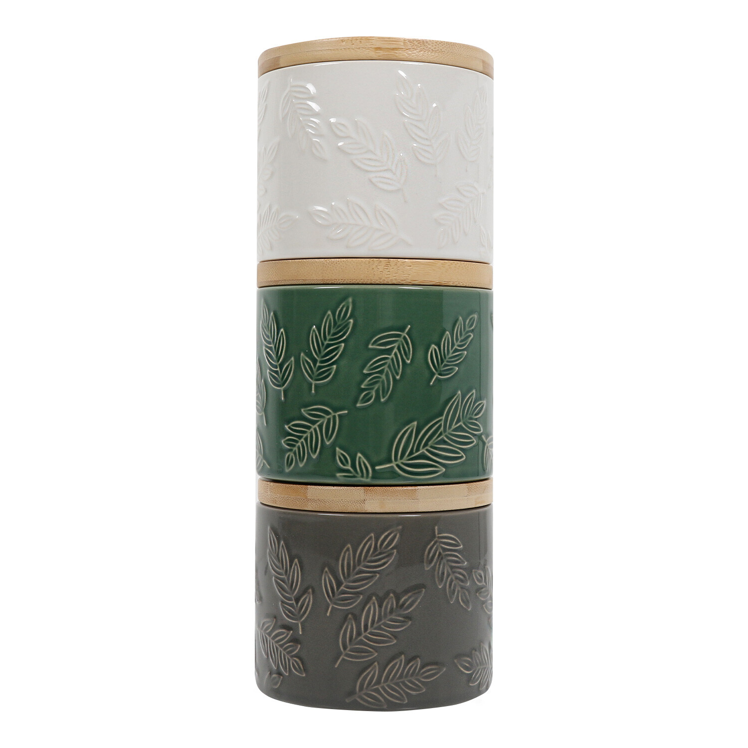 Small Green Botanical Stacking Ceramic Canister Image 2