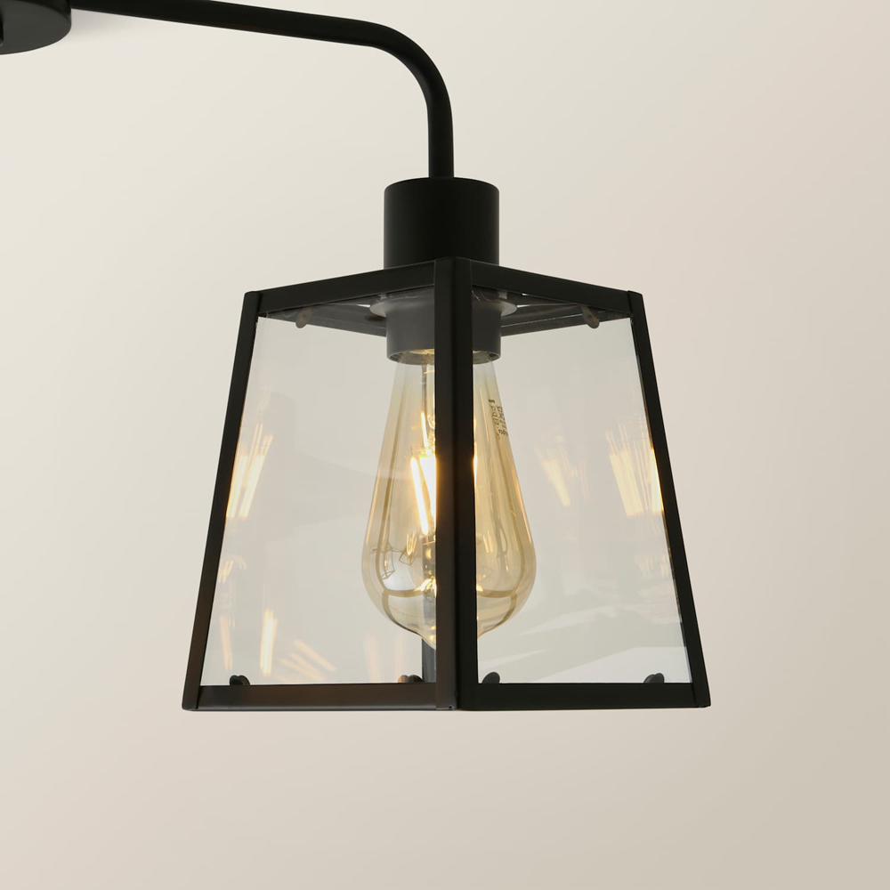 ValueLights Susie 3 Arm Lantern Shade Matt Black Glass Ceiling Light with Bulb Image 3
