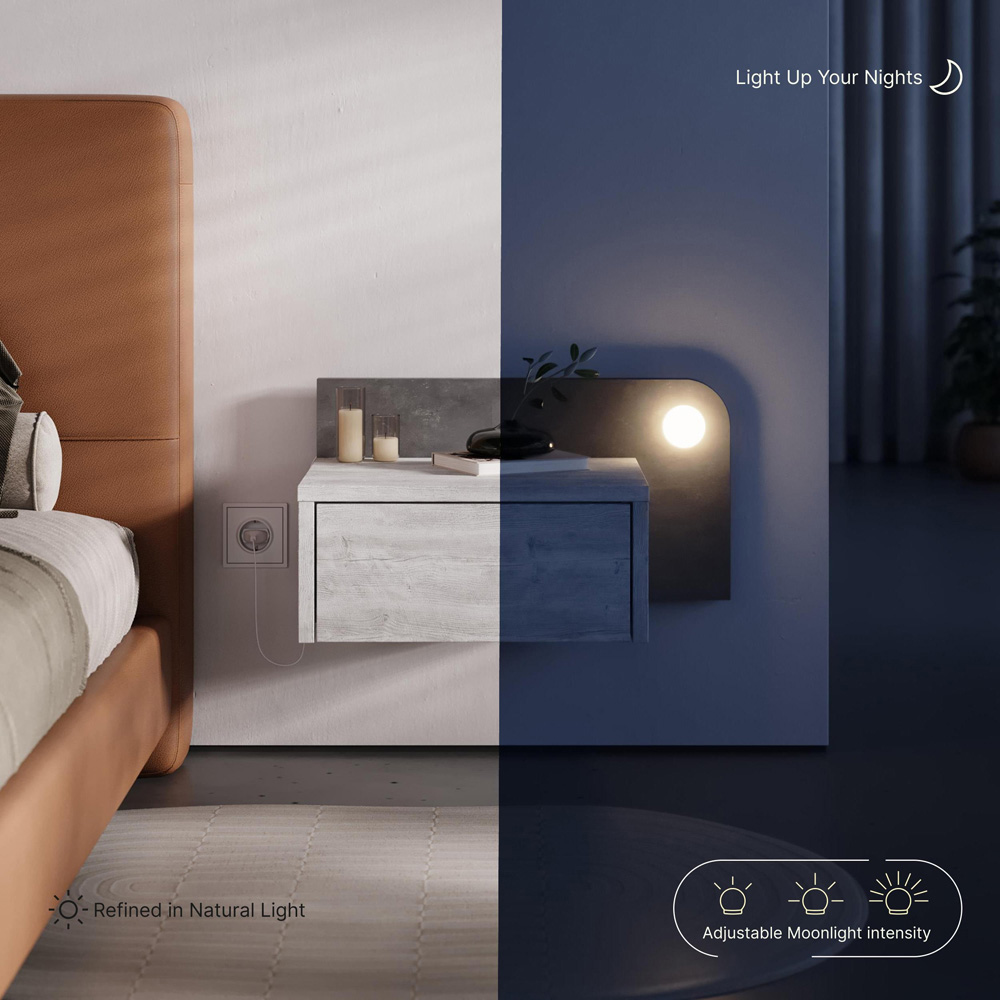 Decortie Dotta Single Drawer Ancient White Wall Mounted Bedside Table with Night Light Image 6