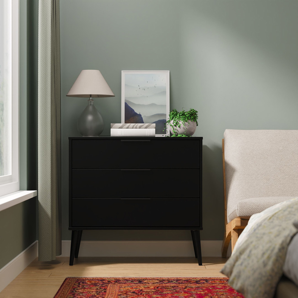 Crowndale Hong Kong 3 Drawer Matt Black Chest of Drawers Ready Assembled Image 7