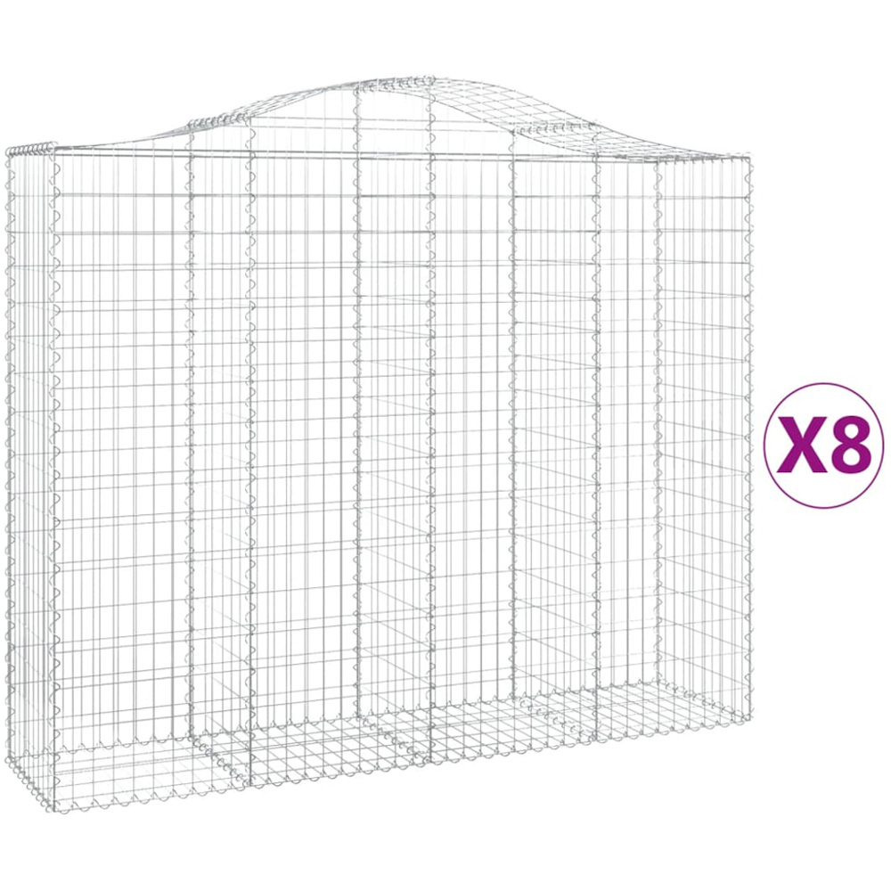vidaXL Silver Galvanised Iron Arched Gabion Basket 200 x 50 x 160/180cm 8 Pack Image 2
