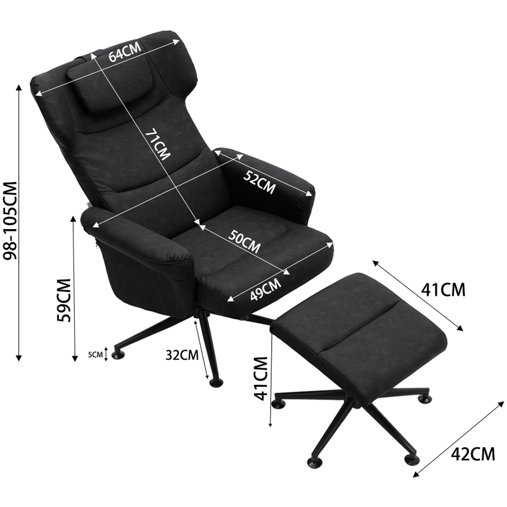 Living and Home Black Faux Leather Swivel Armchair with Footstool Image 9