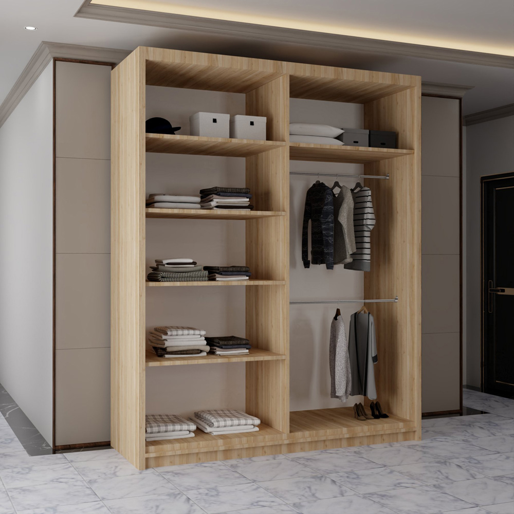 M N Furniture Osaka 2 Door Oak Mirrored Panel Sliding Wardrobe 180cm Image 3