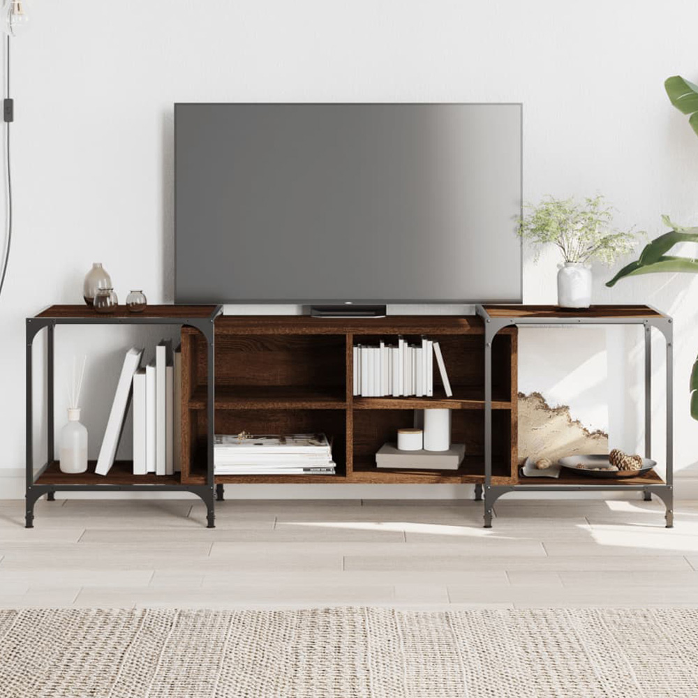 vidaXL 4 Shelf Brown Oak Industrial Style Adjustable TV Cabinet Image 1