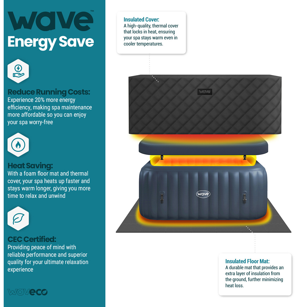 Wave Pacific 6 Person Navy Square Inflatable Hot Tub with EnergySave Bundle Image 5