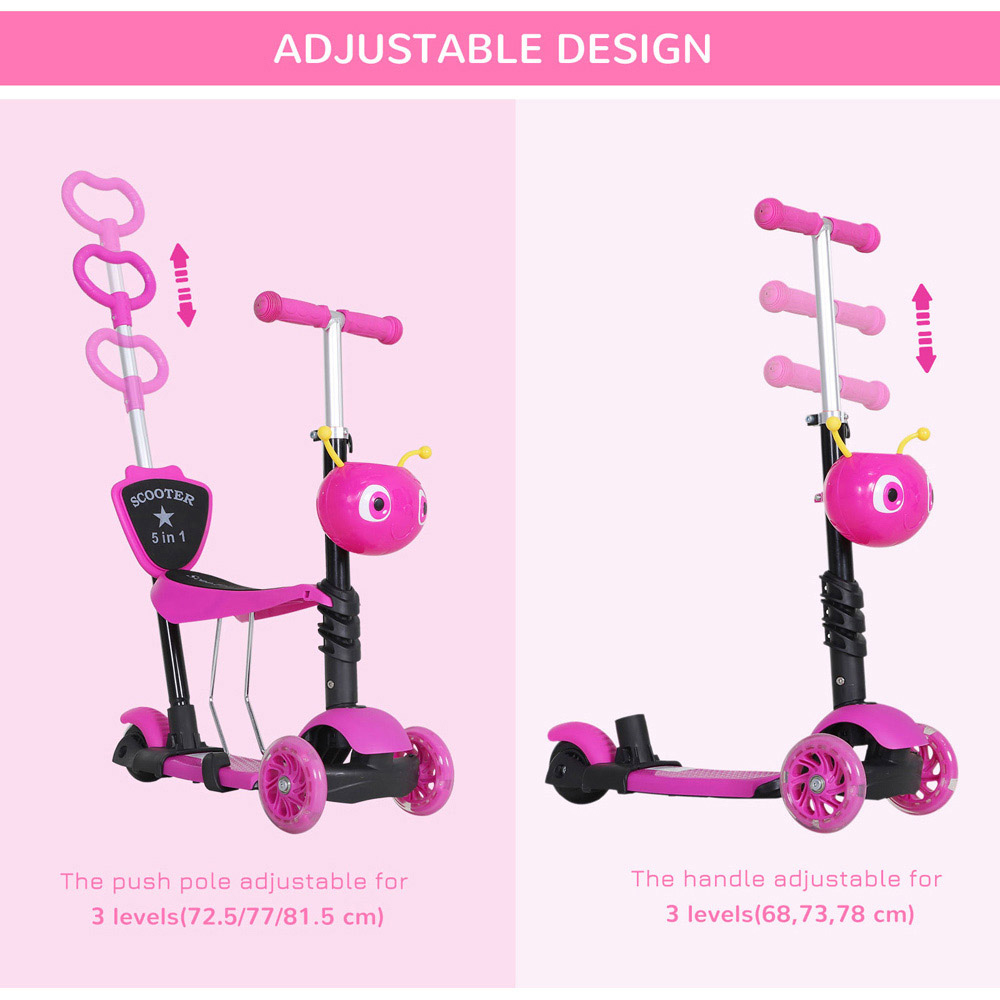 Tommy Toys 5 in 1 Pink Kids Kick Scooter Image 3