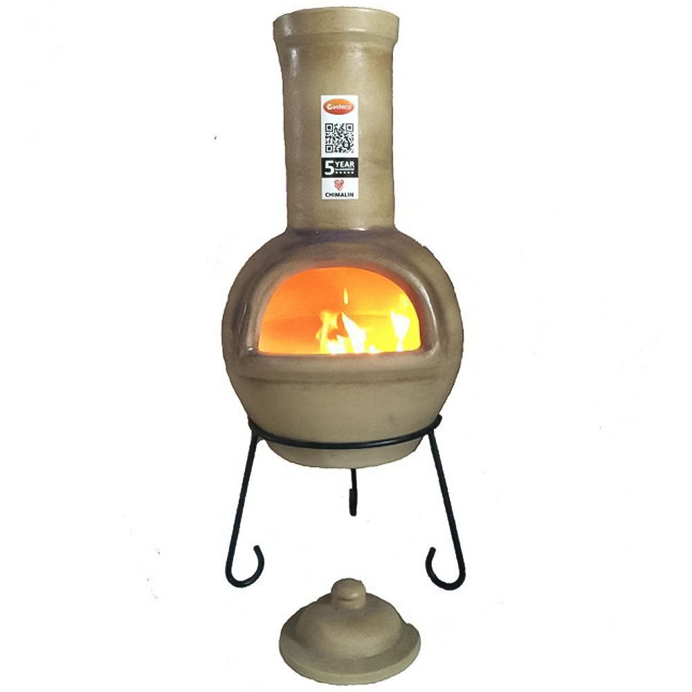 Gardeco Sempra Matt Brown Gem Chimalin Advanced Fire Clay Chimenea Large with Lid and Stand Image 3