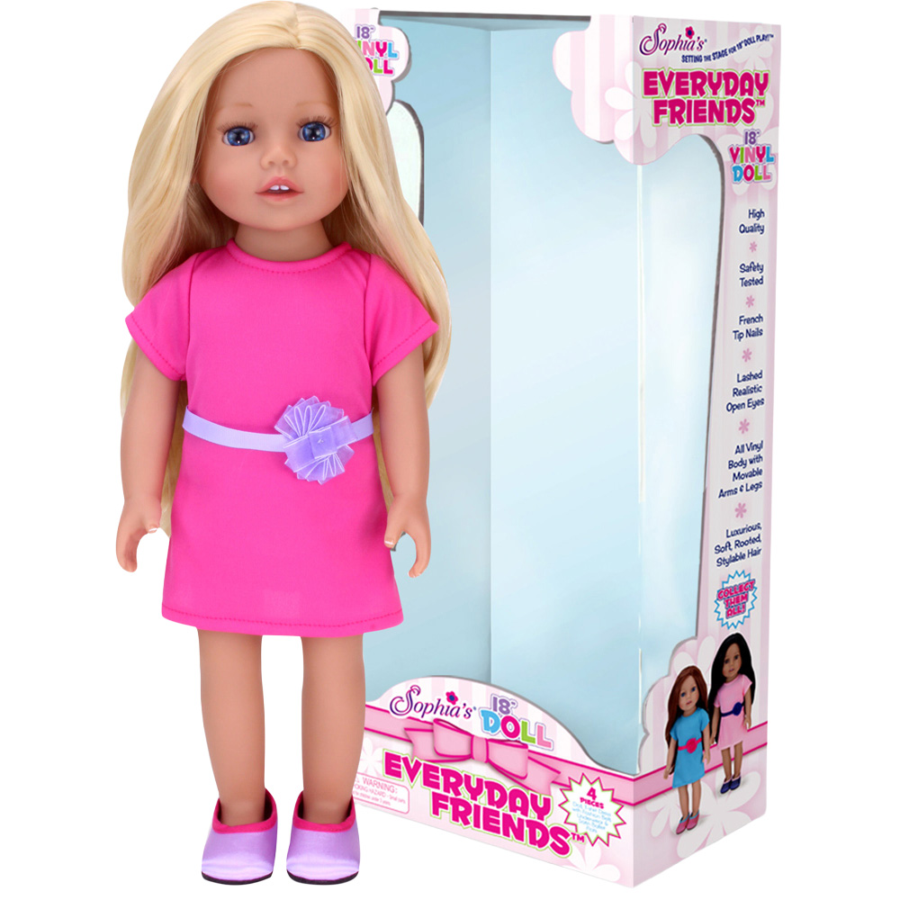 Teamson Kids Chloe Blonde Vinyl Doll in Hot Pink Dress and Purple Satin Shoes Image 1