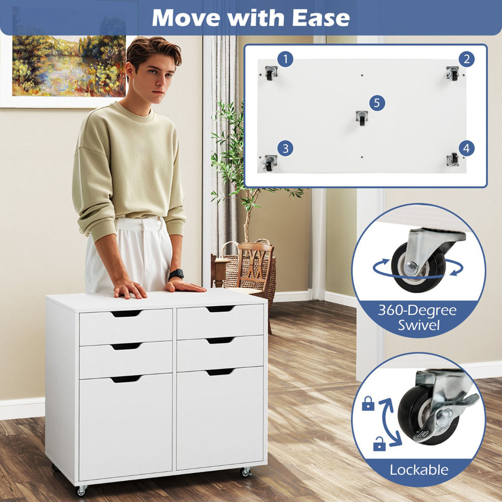 Costway 4 Drawer White Chest of Drawers with Universal Wheels Image 6