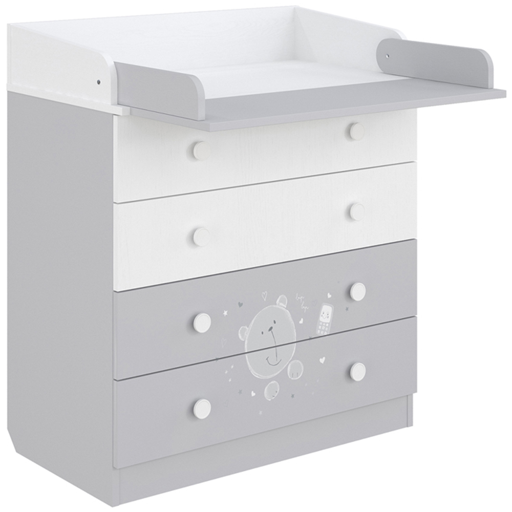 Kudl 800 Kids 4 Drawer White and Grey Teddy Dresser with Changing Board Image 3