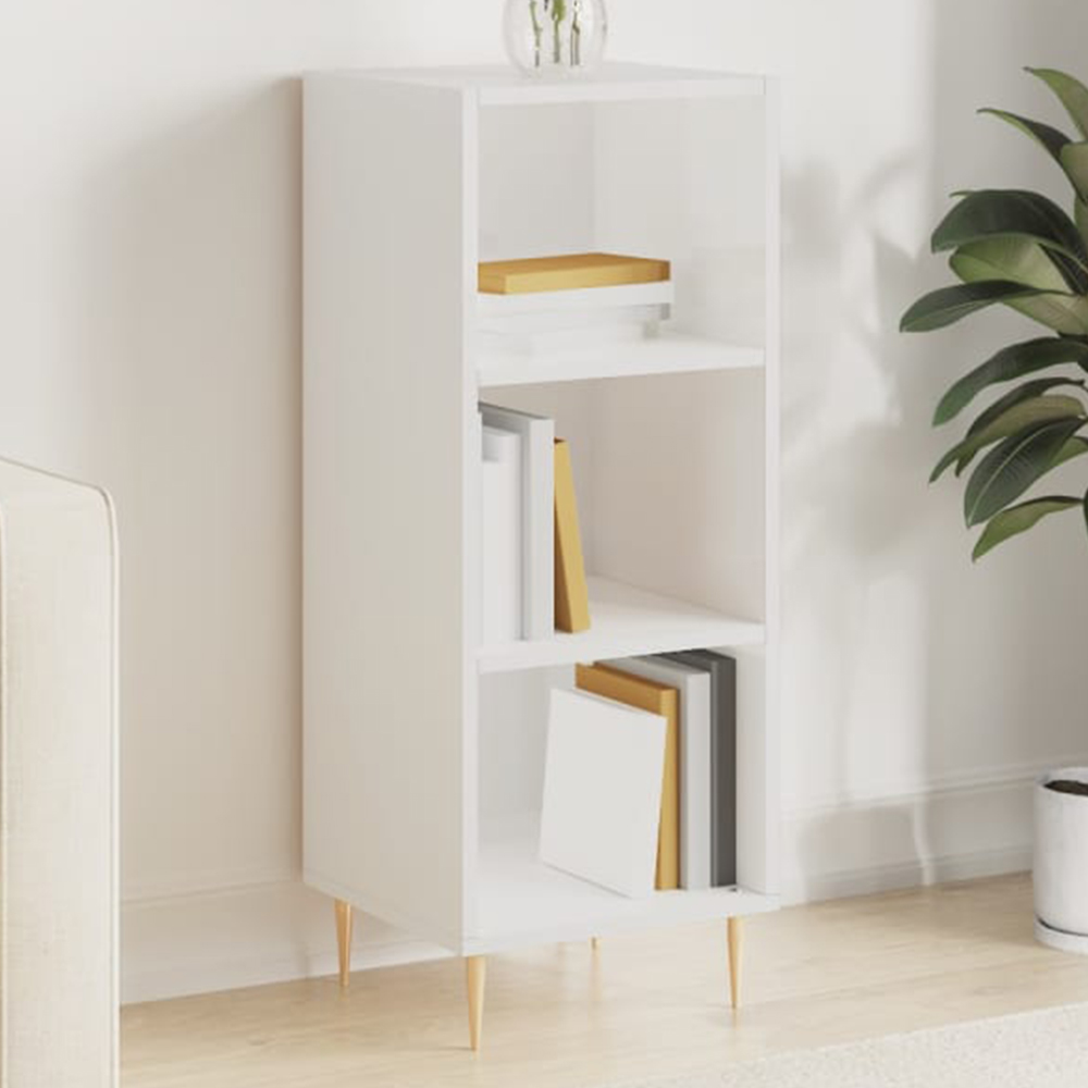 vidaXL 3 Shelf High Gloss White Sideboard Image 1
