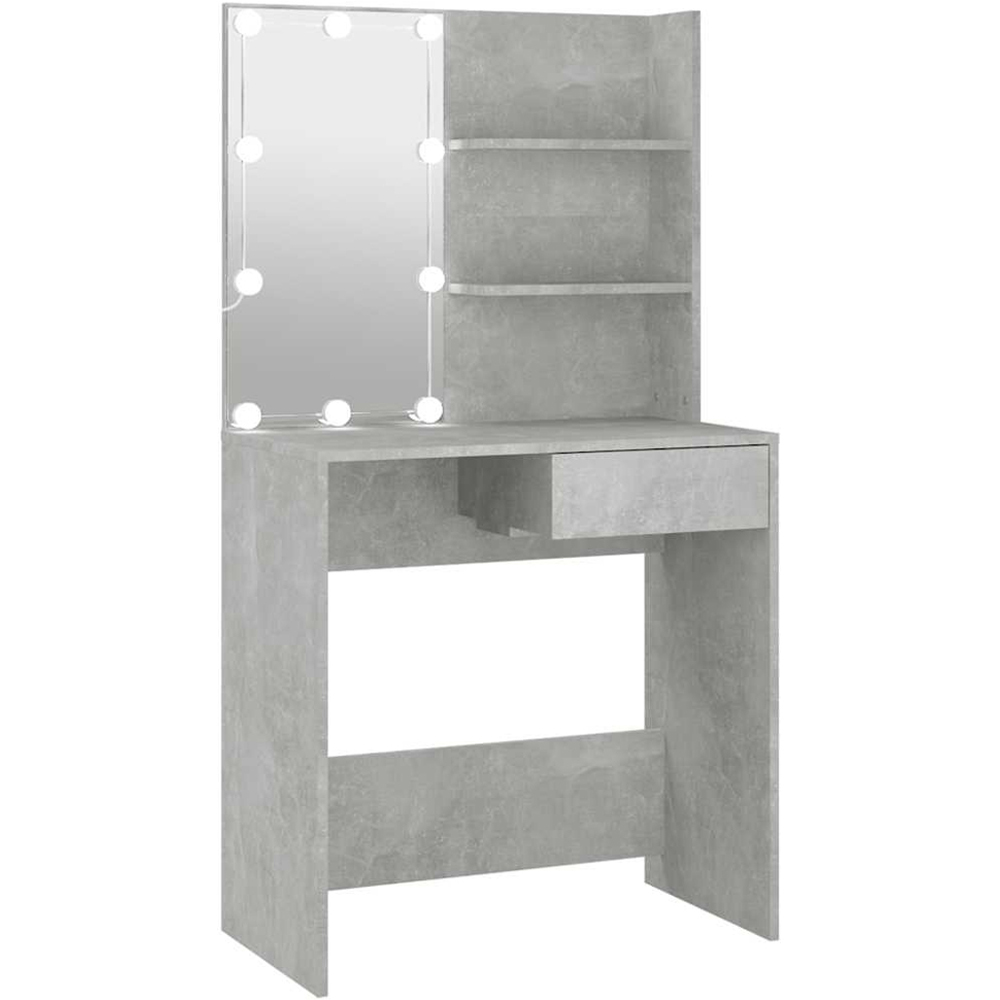 vidaXL Single Drawer 2 Shelf Concrete Grey Dressing Table with LED Mirror Image 2