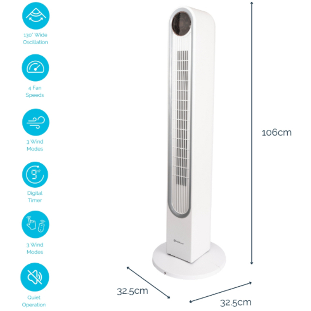 Rediffusion Halo White Quiet Cooling Digital Tower Fan with Warm White Halo Light 42 inch Image 9