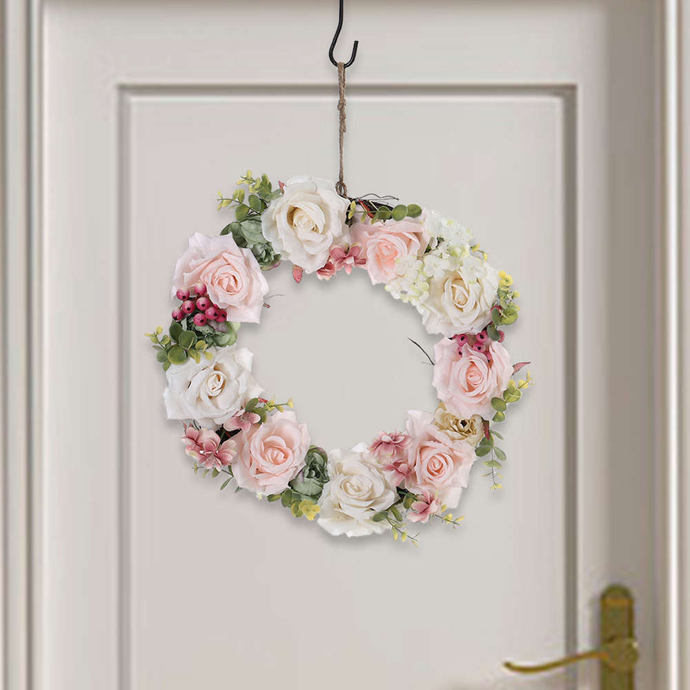 Living and Home Multicolour Vintage Artificial Rose Wreath 30cm Image 5