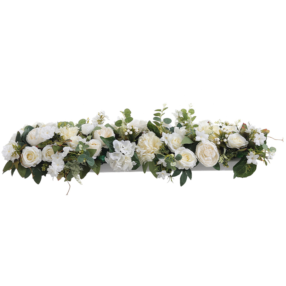 Living and Home Green and White Artificial Peony and Rose Garland Row Decoration 100 x 25cm Image 1