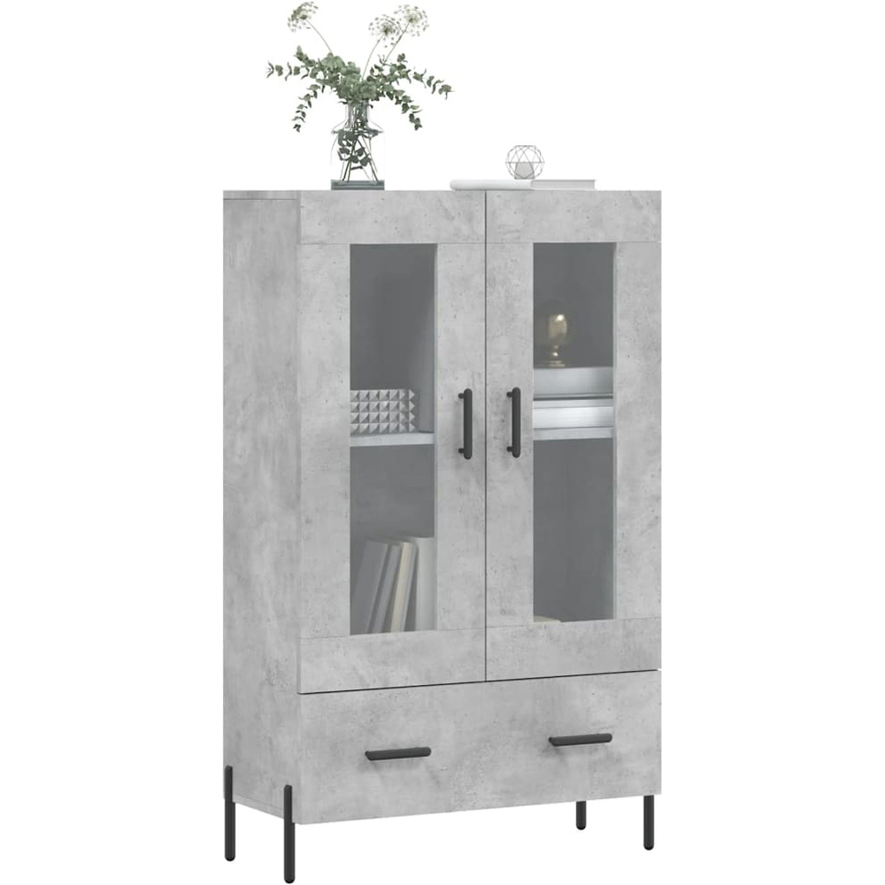 vidaXL 2 Glass Door Single Drawer Concrete Grey Highboard with Metal Legs Image 3