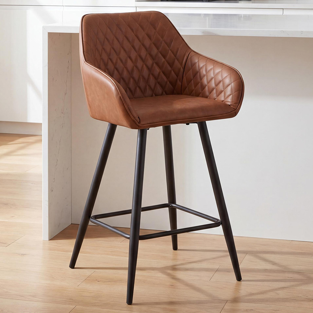 wilko Kensington Vintage Brown Quilted Bar Stool Image 1