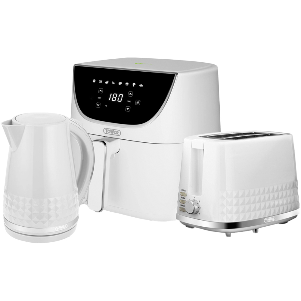 Tower Solitaire EEJB251 White 6L Air Fryer with 2 Slice Toaster with 1.5L Kettle Set Image 1