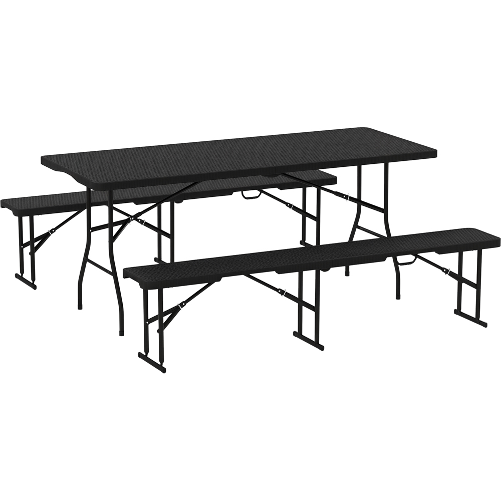 Outsunny 6 Seater Black Rattan Effect Foldable Picnic Table and Bench Set with Handles Image 2