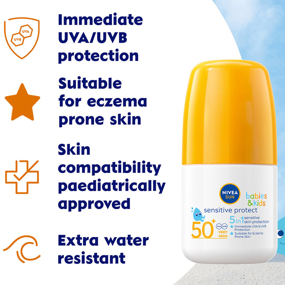 Nivea Sun Babies and Kids Sensitive Protect SPF50+ Roll On Sun Cream 50ml Image 4