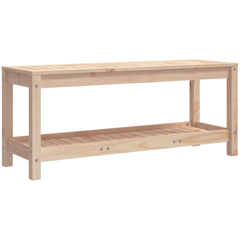 vidaXL 2 Seater Natural Solid Pine Wood Slatted Garden Bench with Shelf Image 4
