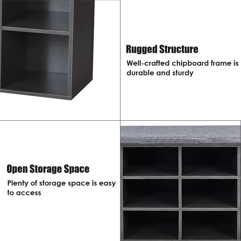 Costway 10 Cube Grey Shoe Storage Bench Image 8
