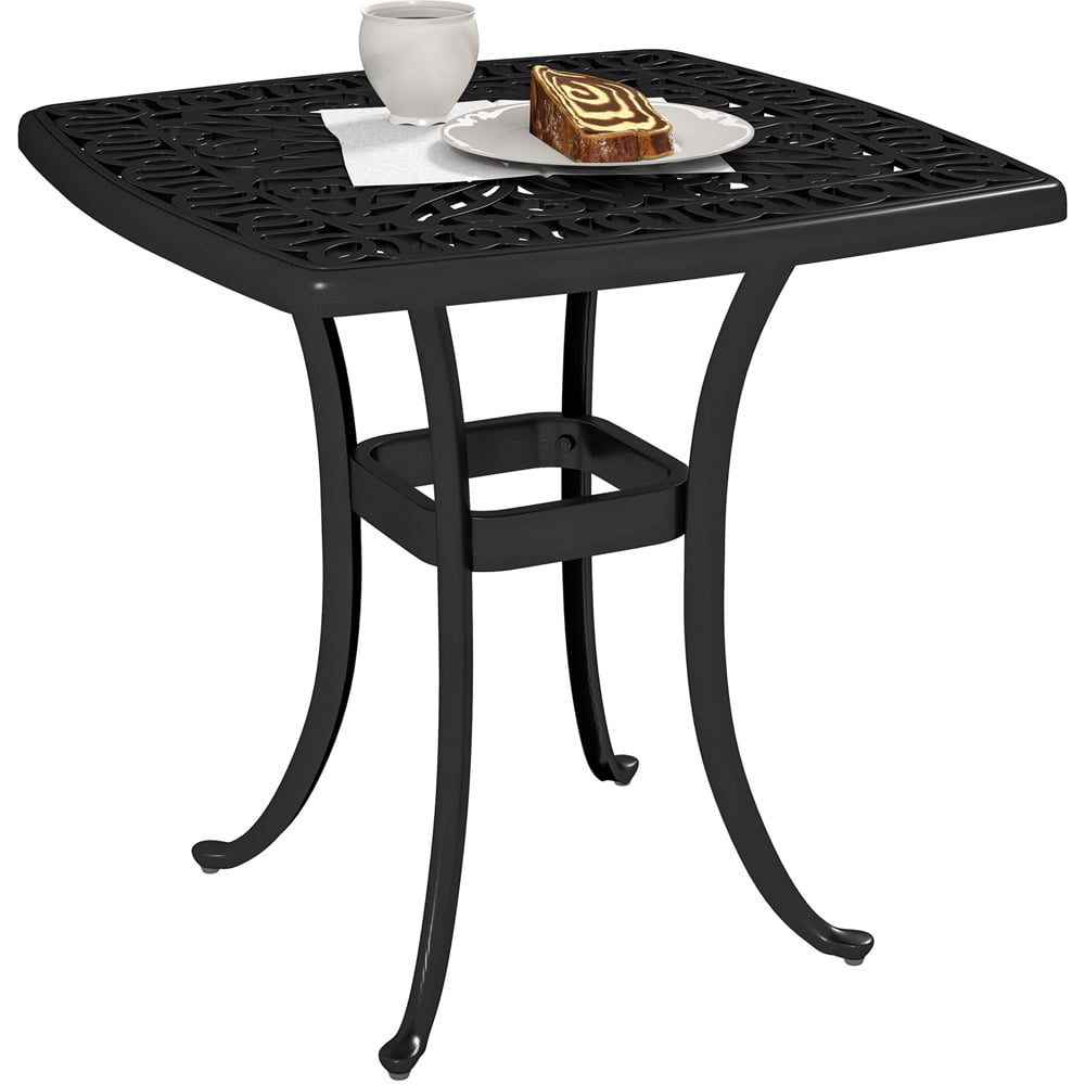 Outsunny Aluminium Garden Side Table with Umbrella Hole Black Image 2