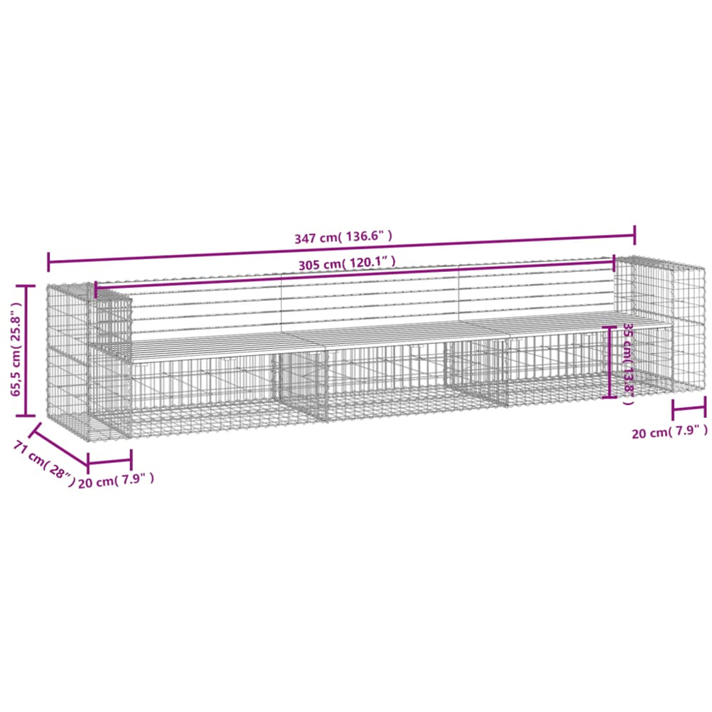 vidaXL 6 Seater Natural Douglas Solid Wood Gabion Garden Bench Image 6
