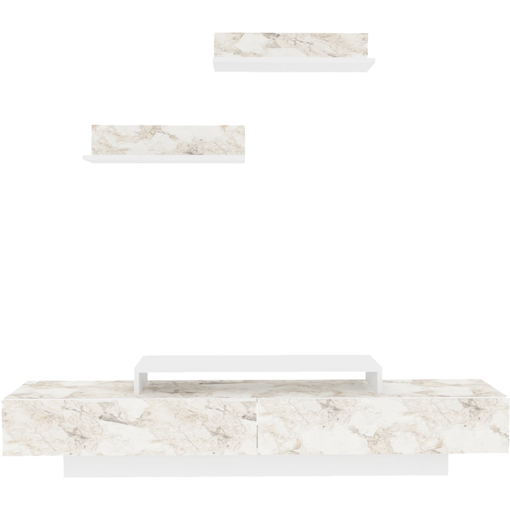 Decorotika Lusi 2 Door Single Shelf White Marble Effect and White TV Unit with 2 Wall Shelf Image 2