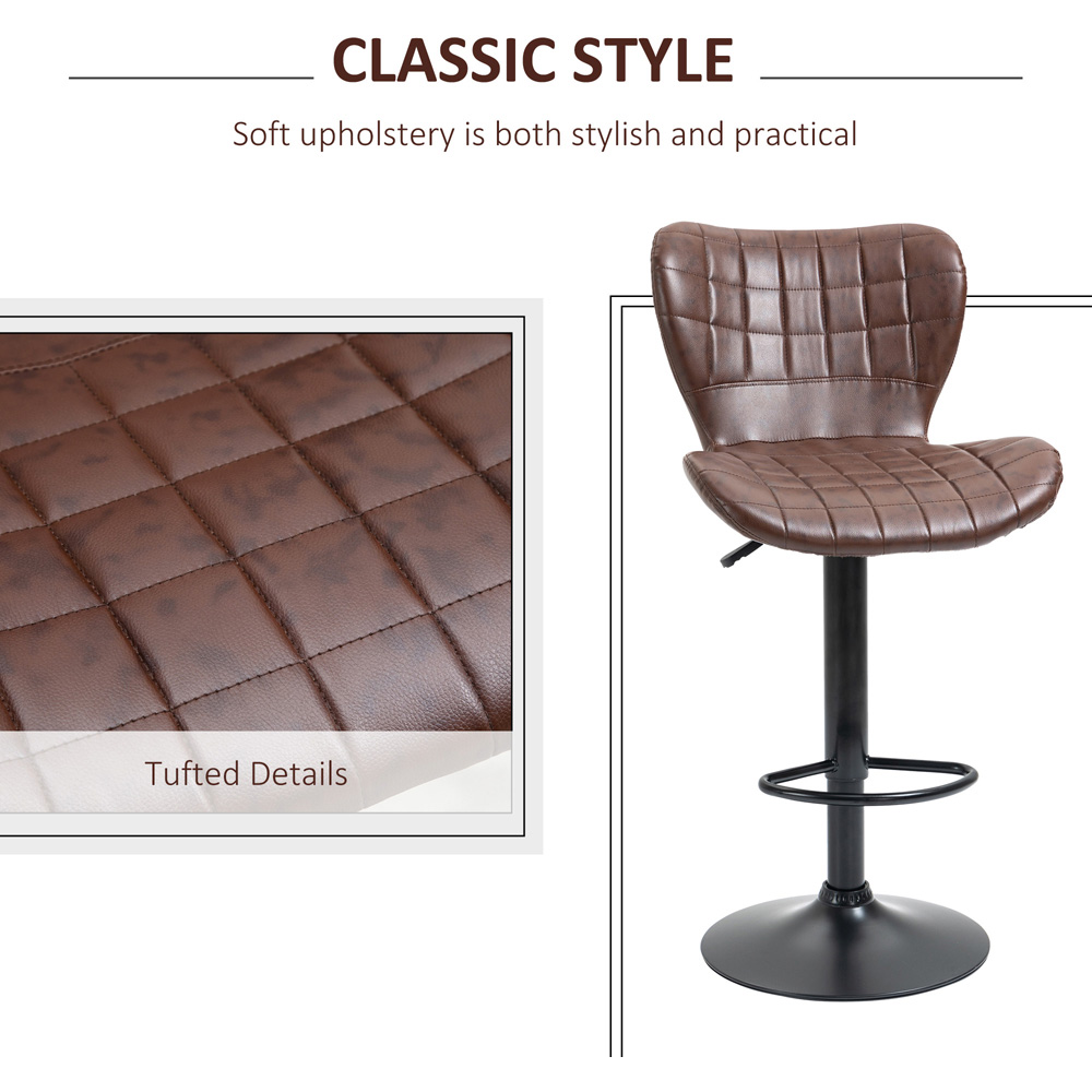 Portland Brown PU Leather Height Adjustable Swivel Bar Stool Set of 2 Image 6