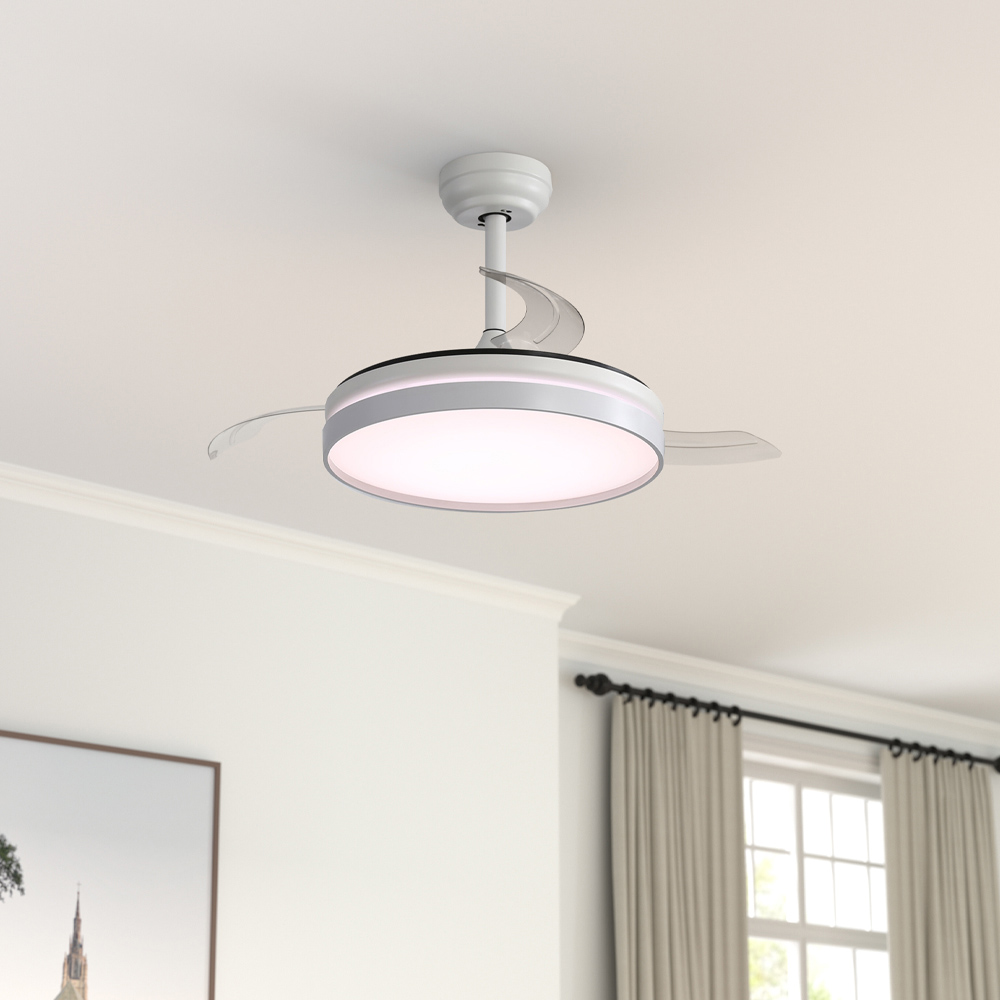 Living and Home Acrylic White LED Ceiling Fan Light with Remote 42 inch Image 2