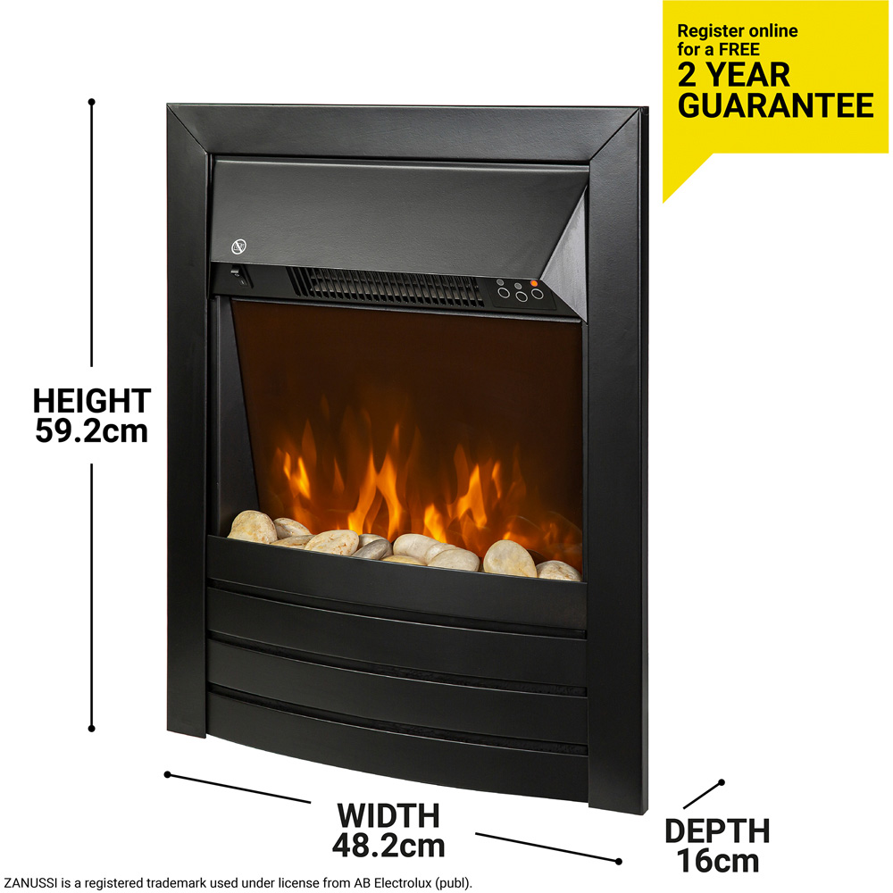 Zanussi 19 Inch Black Cast Iron Effect LED Electric Inset Fireplace with Pebbles and Remote 2000W Image 9