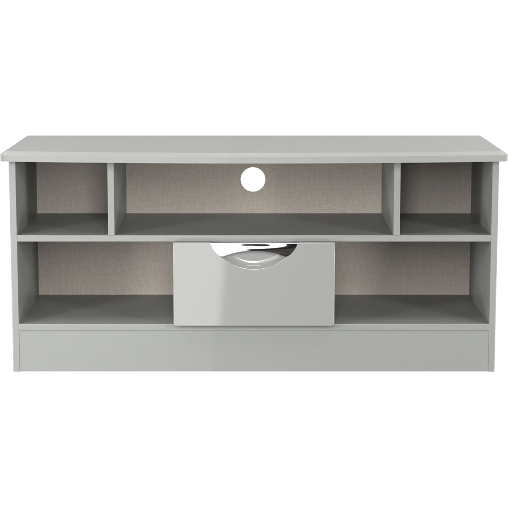 Crowndale Camden Single Drawer 5 Shelf Grey Gloss and Dusk Grey Low Corner TV Unit Ready Assembled Image 2