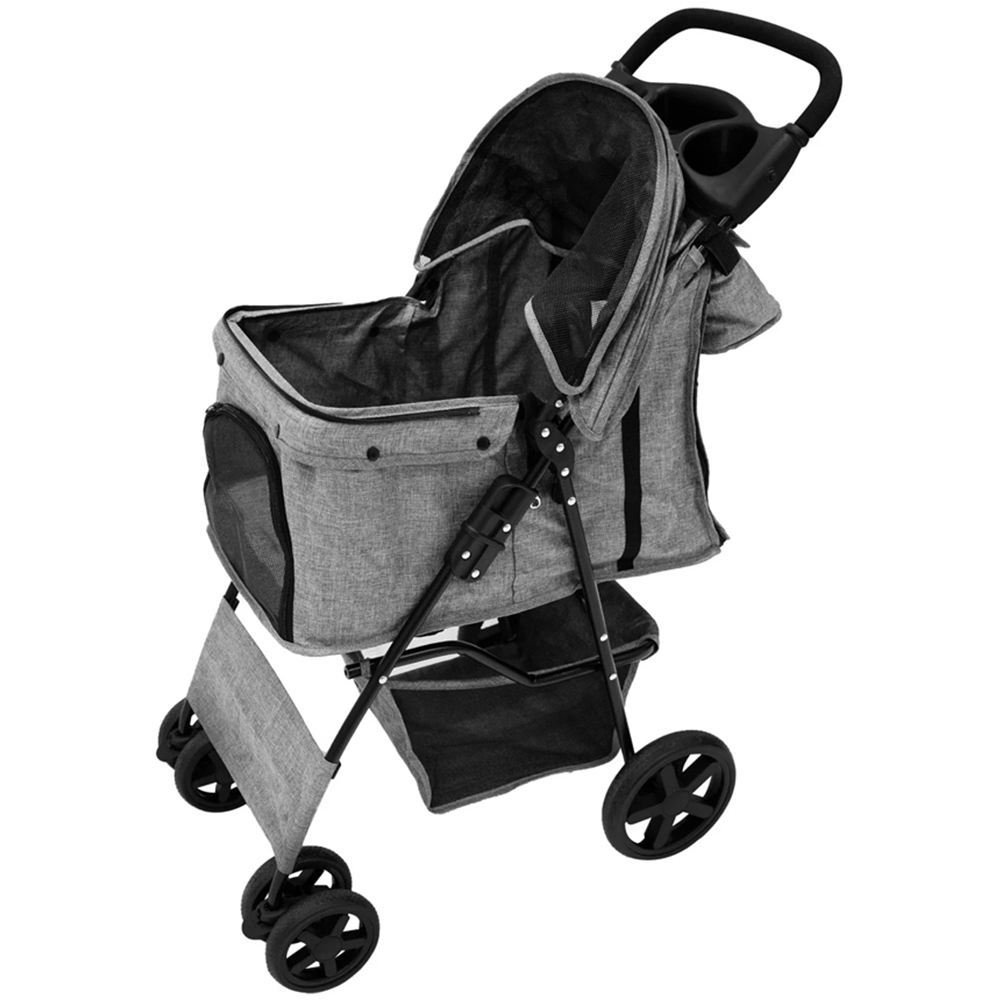 Monstershop Woven Grey Pet Stroller with Rain Cover and Caddy Bag Image 1