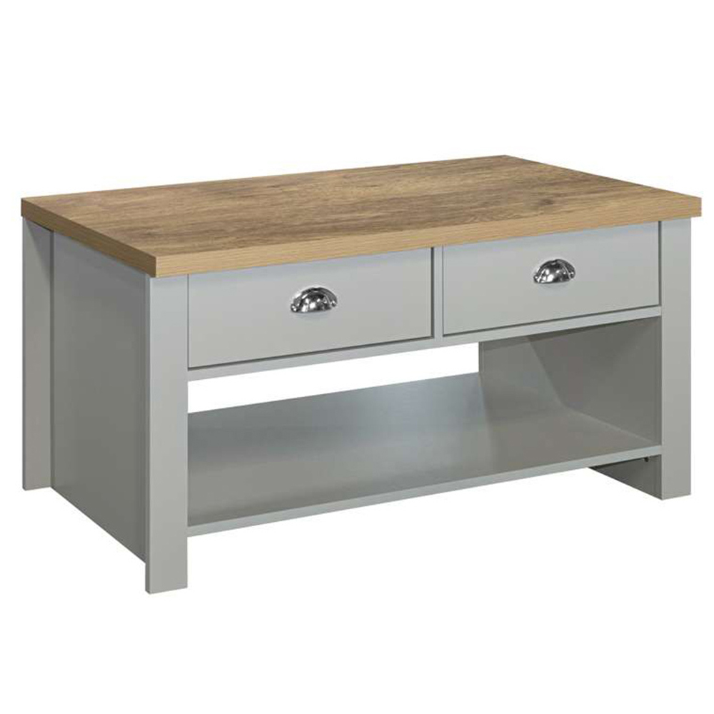 Highgate 2 Drawer Grey and Oak Coffee Table Image 2