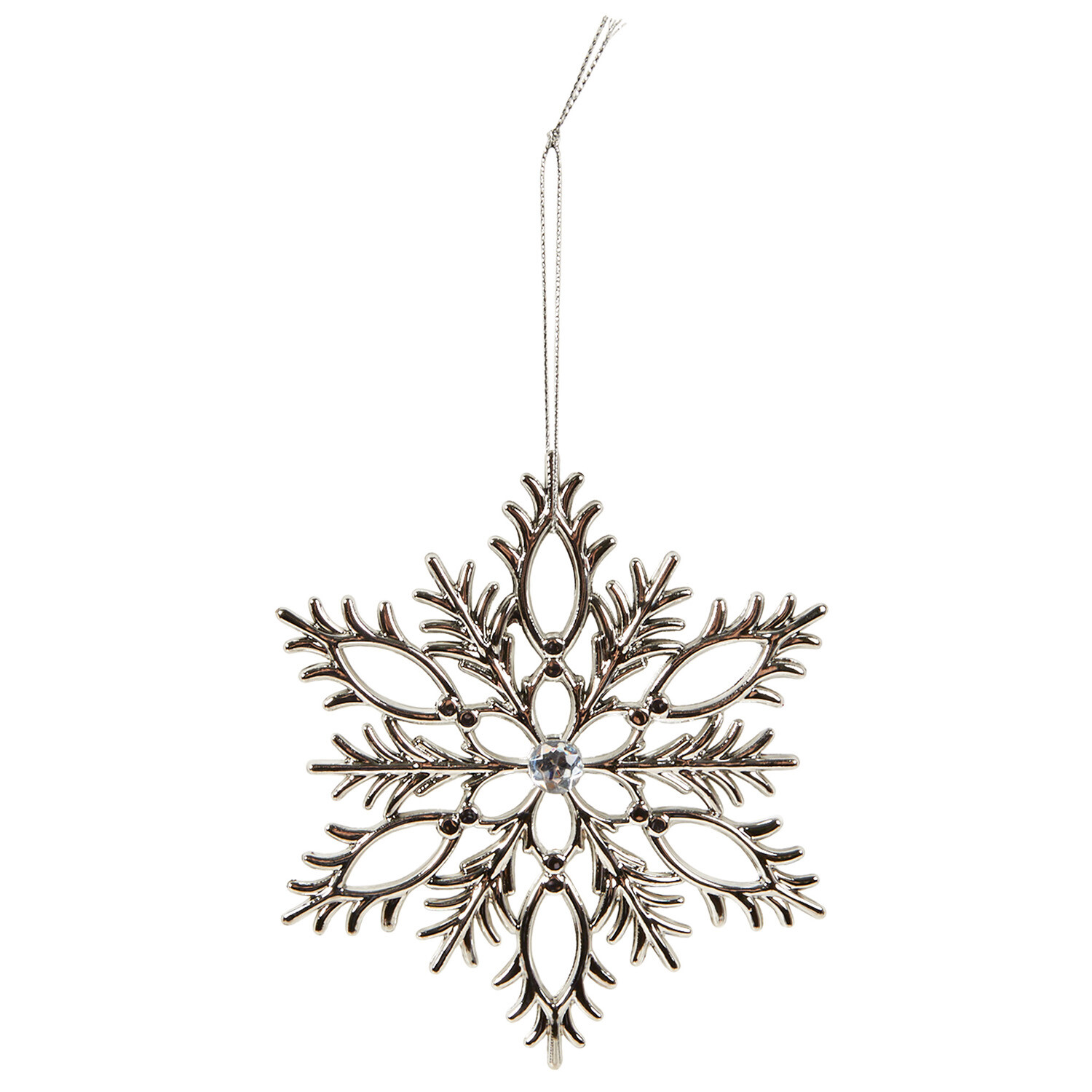Set of 4 Hanging Snowflakes Silver - Silver Image 1