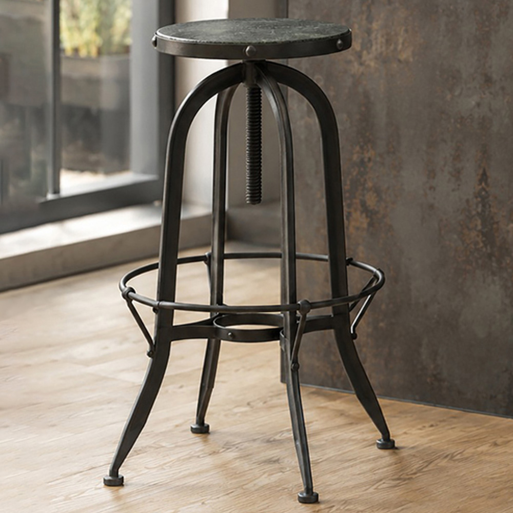 Premier Housewares Vasco Black and Green Finish Industrial-Style Bar Stool Image 1