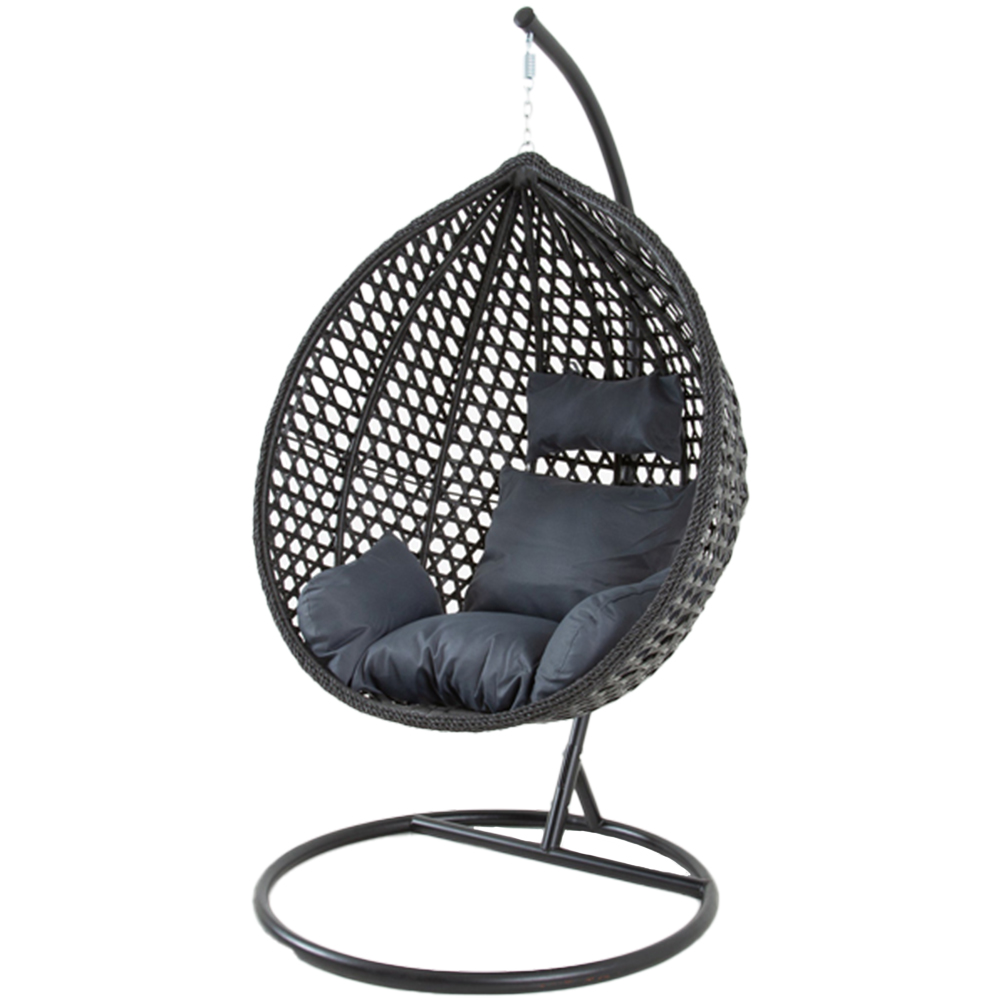 Outdoor Living The Onyx Black Hanging Swing Large Egg Chair with Cushions Image 2