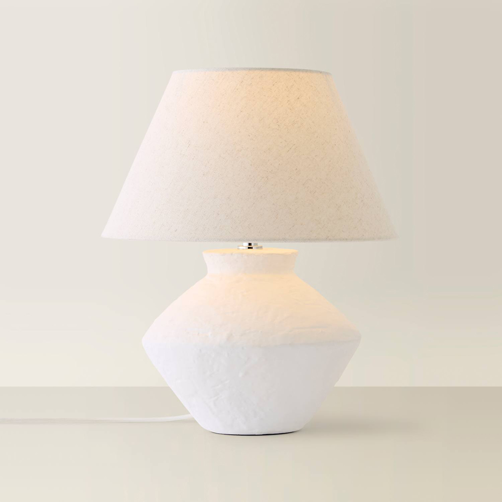 ValueLights Austin White Linen Shade Distressed Ceramic Table Lamp with Bulb Image 3