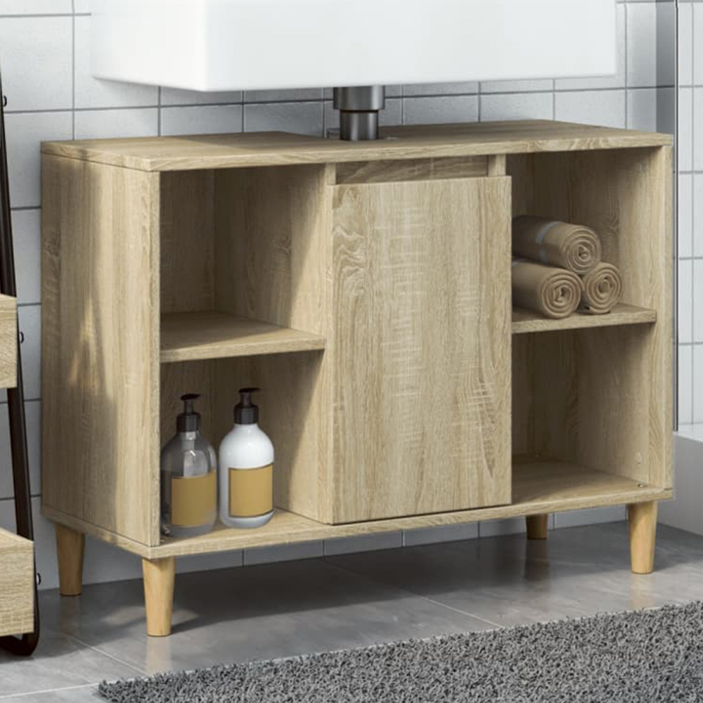 vidaXL Single Door 4 Open Shelf Sonoma Oak Bathroom Sink Cabinet Image 1