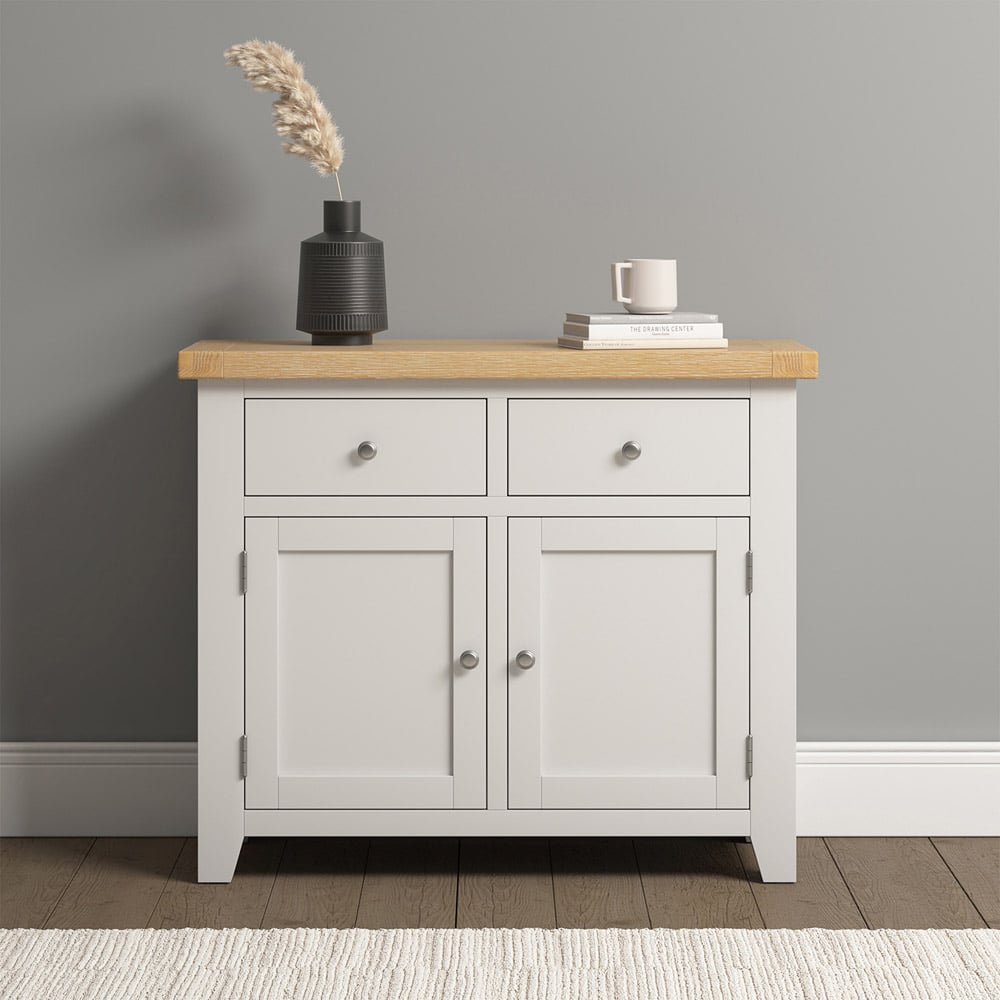 Seconique Windsor 2 Door 2 Drawer Ivory and Oak Sideboard Image 8