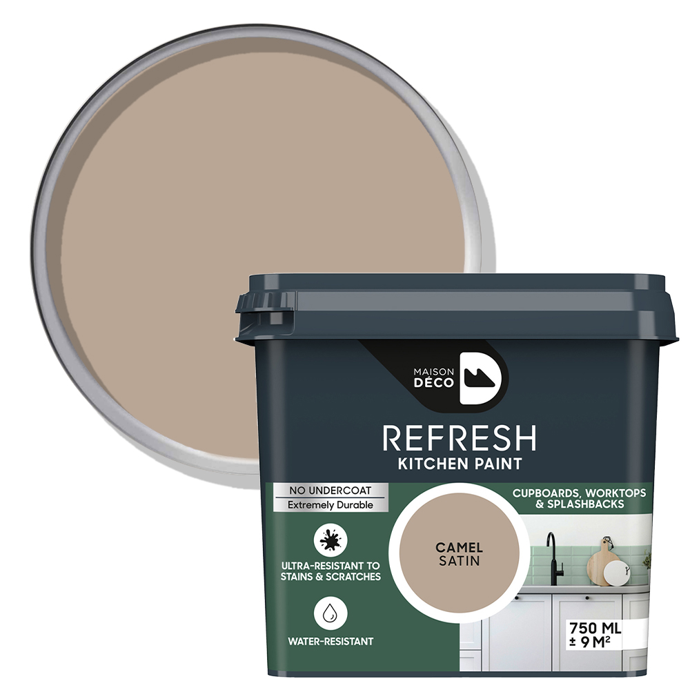 Maison Deco Refresh Kitchen Cupboards and Surfaces Camel Satin Paint 750ml Image 1