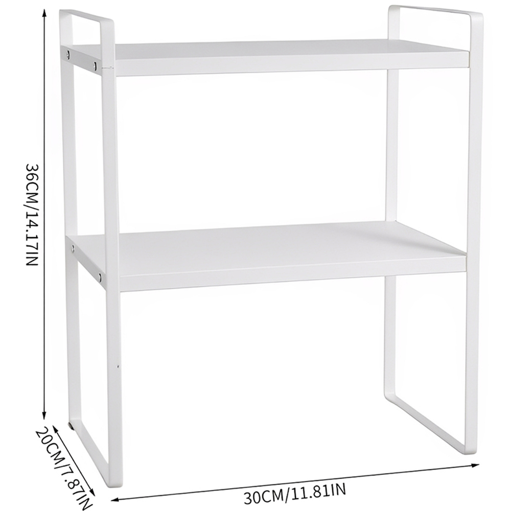 Living and Home 2-Tier White Wood Grain Countertop Storage Shelf with Metal Frame Image 8