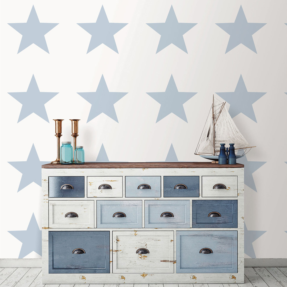 Galerie Deauville 2 Large Star Light Blue and White Wallpaper Image 2