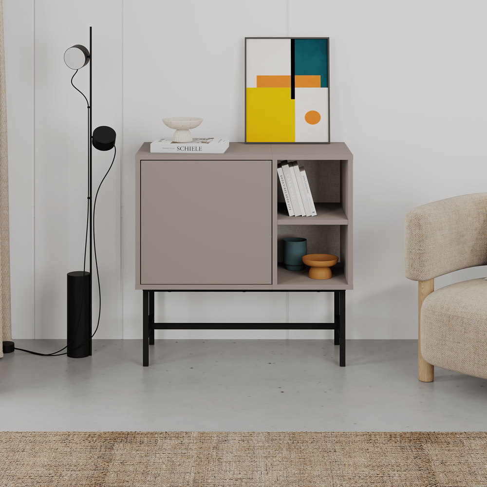 Decortie Mona Single Door 2 Shelf Mocha Grey Mini Console Table Image 5