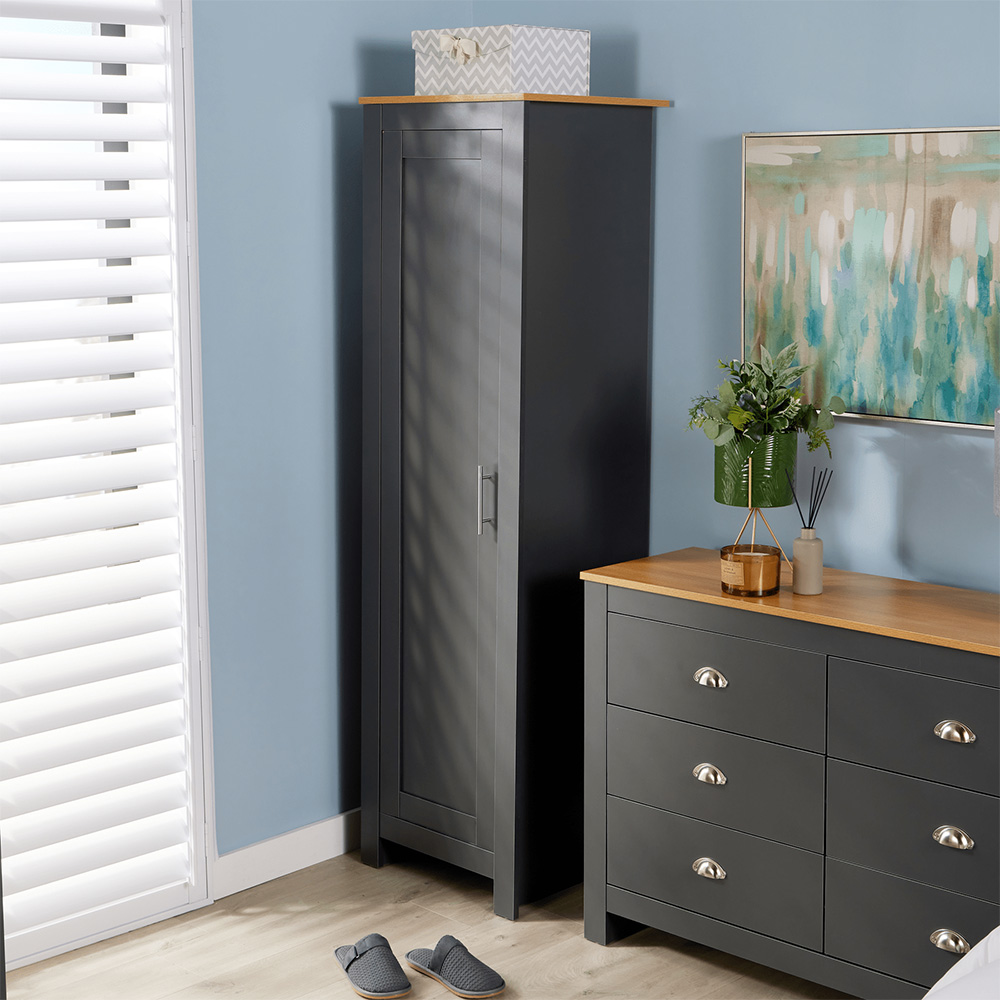 Home Source Camden Single Door Graphite Bedroom Slim Wardrobe Image 5