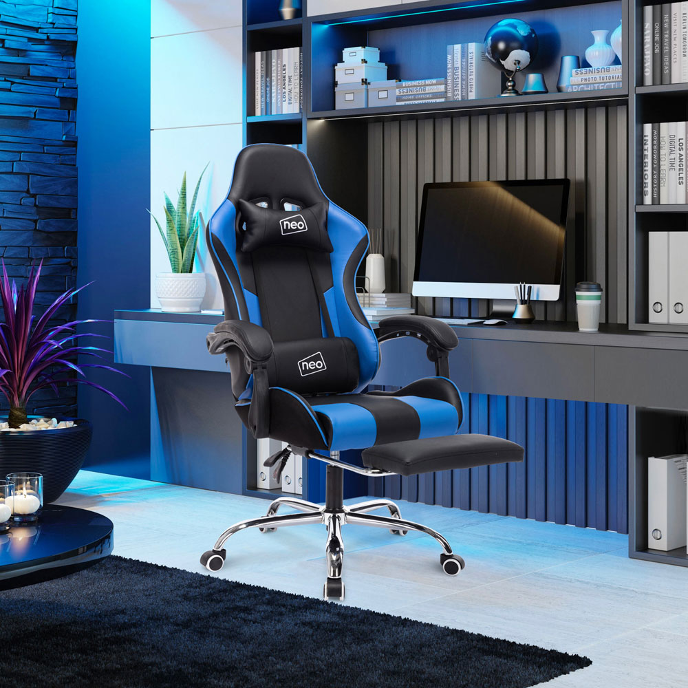 Neo Blue and Black PU Leather Swivel Massage Office Chair Image 6