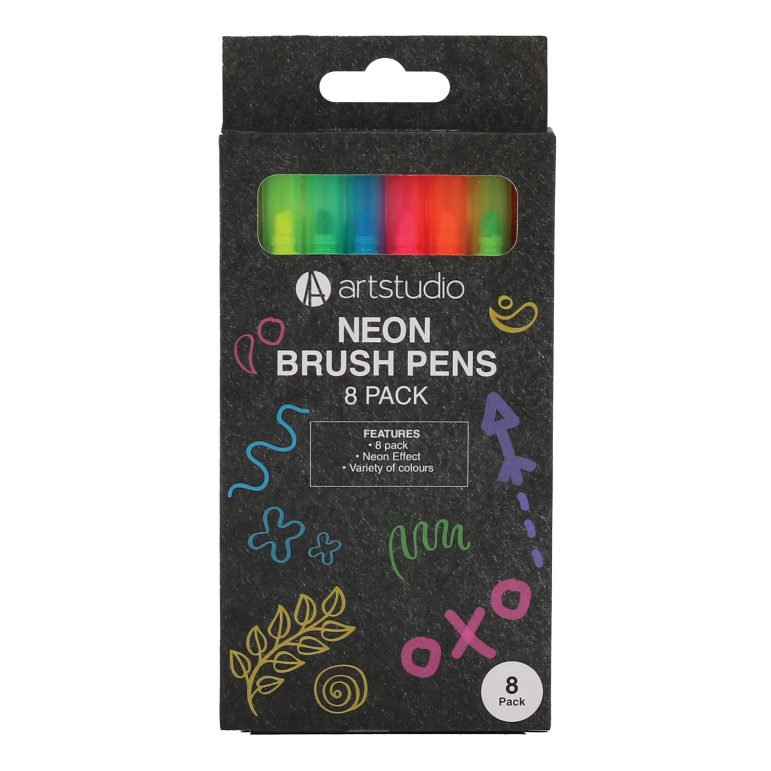 Pack of Eight Art Studio Brush Pens - Neon Image