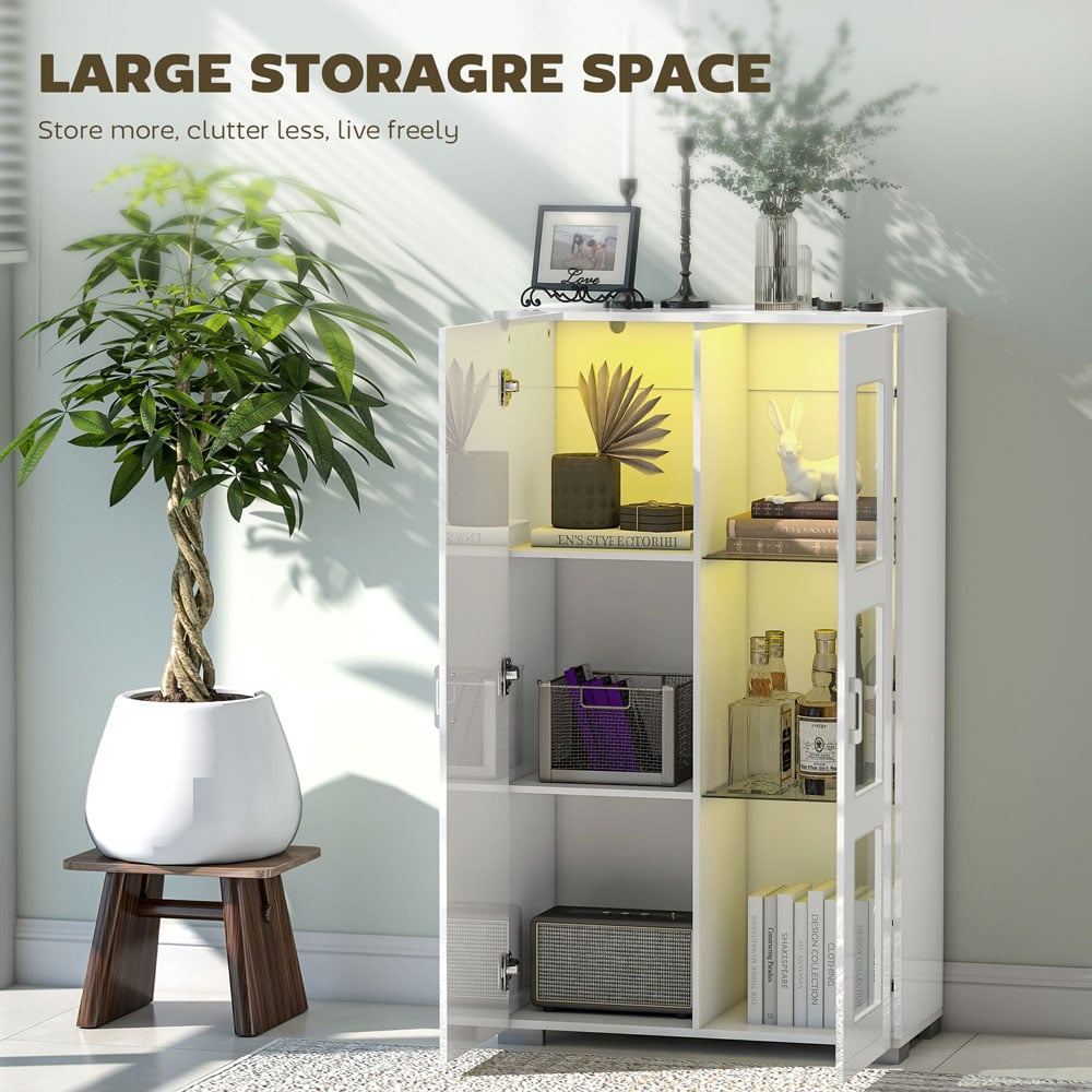 HOMCOM 2 Door White Display Cabinet with Glass Shelves Image 6